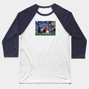 Starry Night (Van Gogh) Adapted to Feature a Basset Hund Baseball T-Shirt